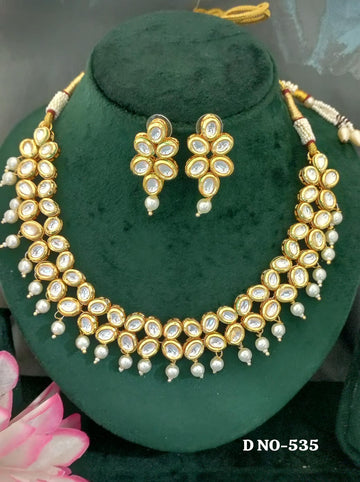 Golden Kundan Necklace Set sku 535 D-4