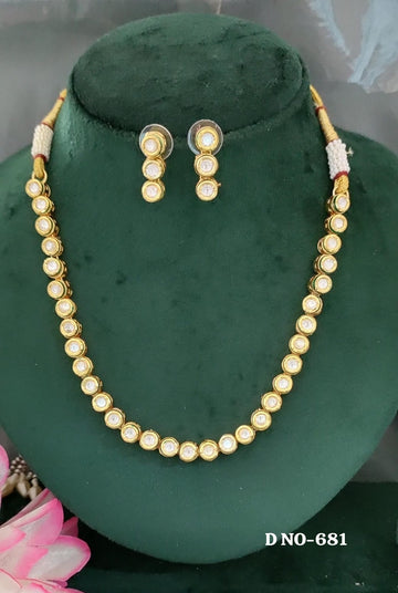 Golden Kundan Necklce Set sku 681 D-4