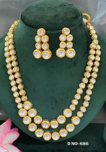 Golden Kundan Necklace Set sale 790  sku 686 D-4