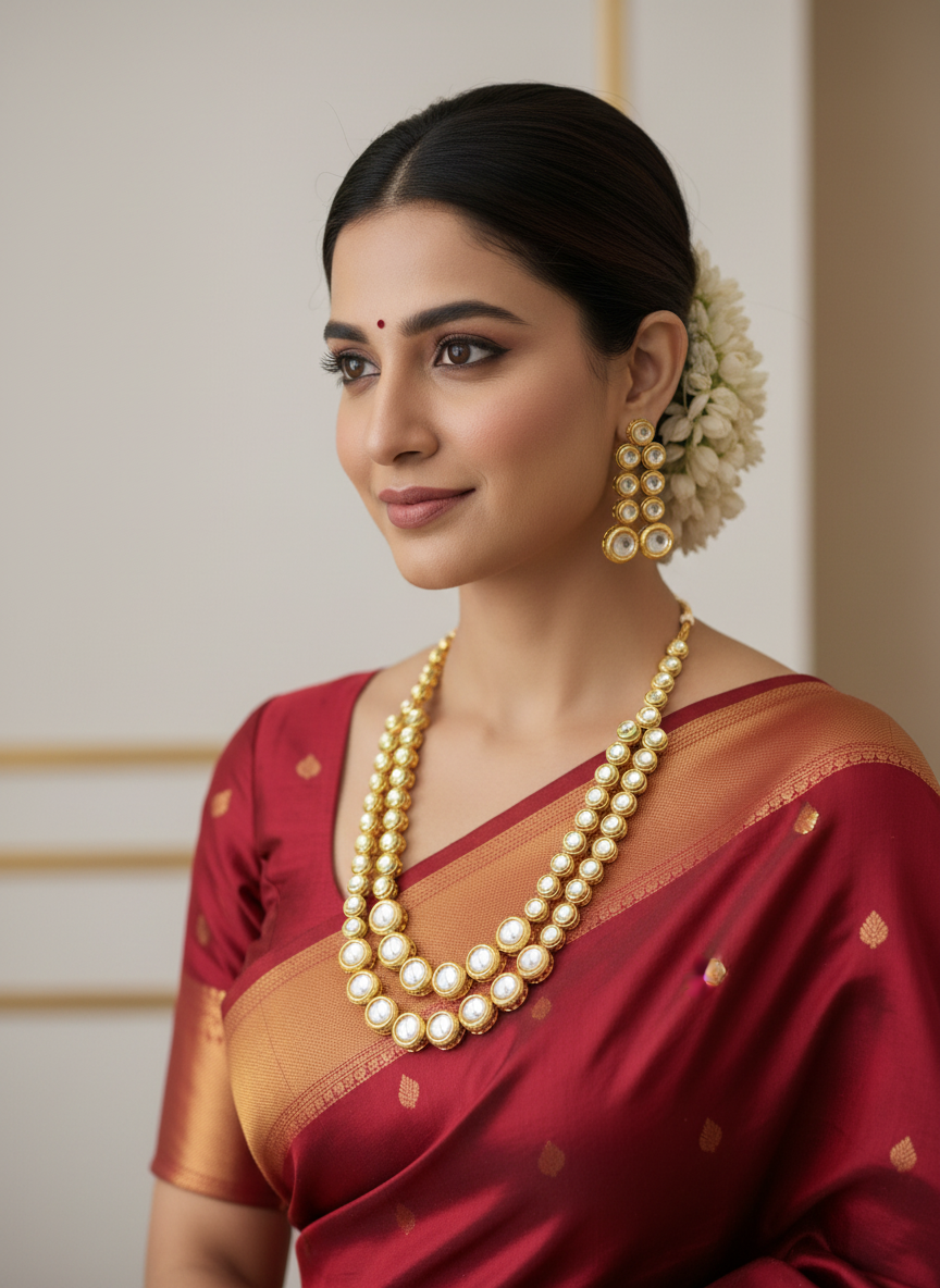 Golden Kundan Necklace Set sale 790  sku 686 D-4