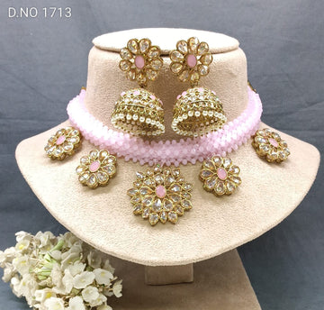 Pearl Polki Choker Necklace Mehndi Set Sku-1713 B2