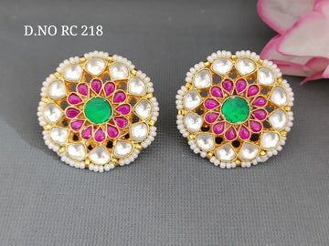 Golden Pacchi Kundan Tops Earring SKU RC 218