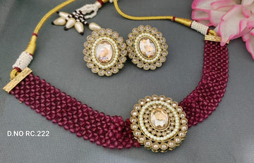 Mehandi Polki Necklace Set SKU RC 222 B-6