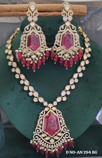 Mehandi CZ Mossinaite kundan Necklace  sku AN 294 BG/D-4