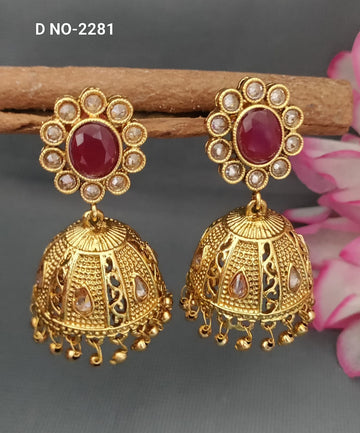 Antique Golden Jhumki Earring SKU 2281 D-3