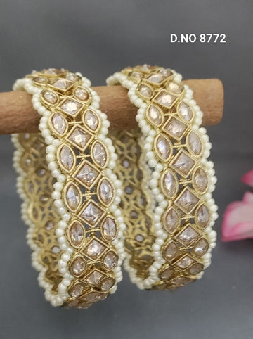 Mehandi Polki Bangle SKU 8772  (Box of 3 Pair (2Pc) 2.4,2.6,2.8 )