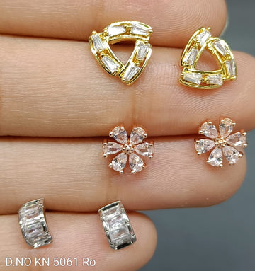 Cz Ad 3 Piece Tops & Stud Earring Sku KN 5061 RO/C-1