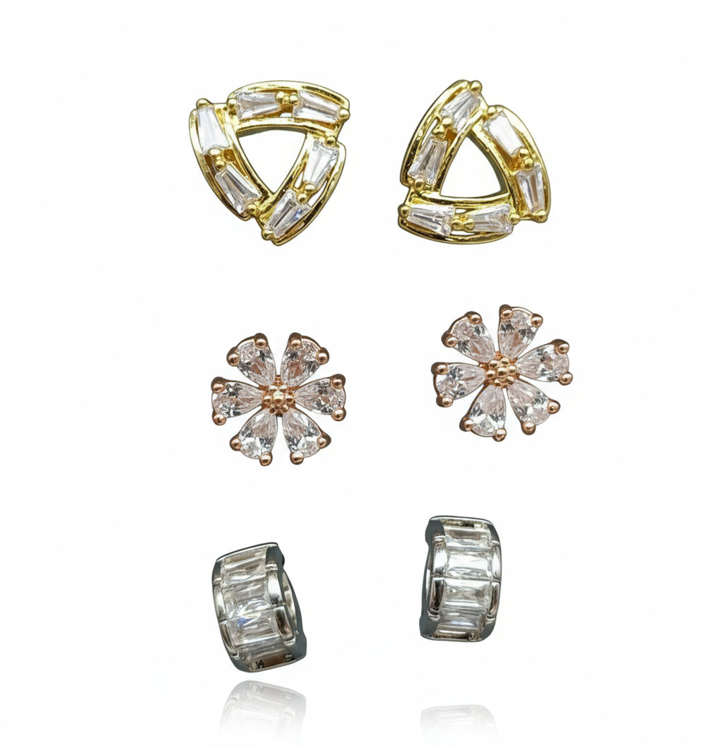 Cz Ad 3 Piece Tops & Stud Earring Sku KN 5061 RO/C-1