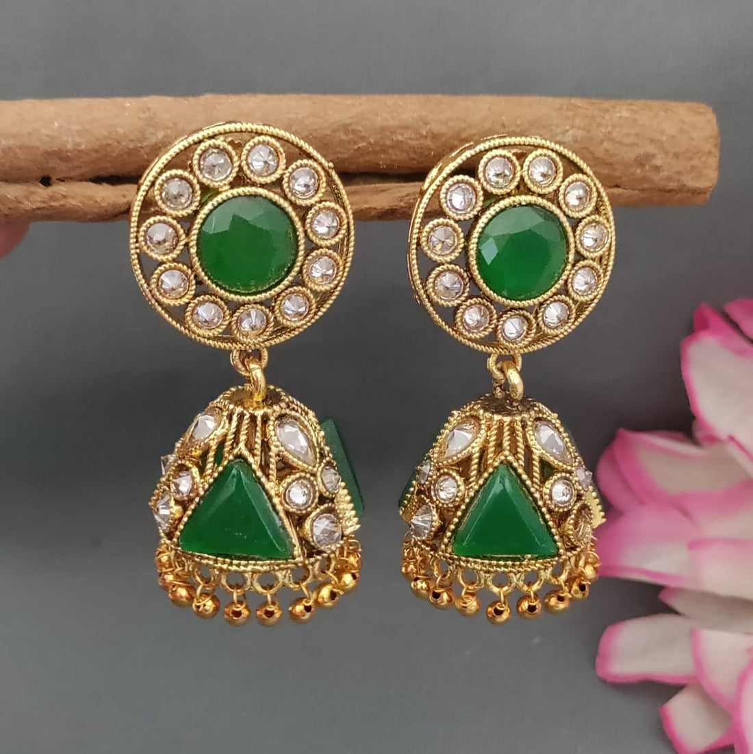 Golden Polki Zhumki Earing SKU-RC.258
