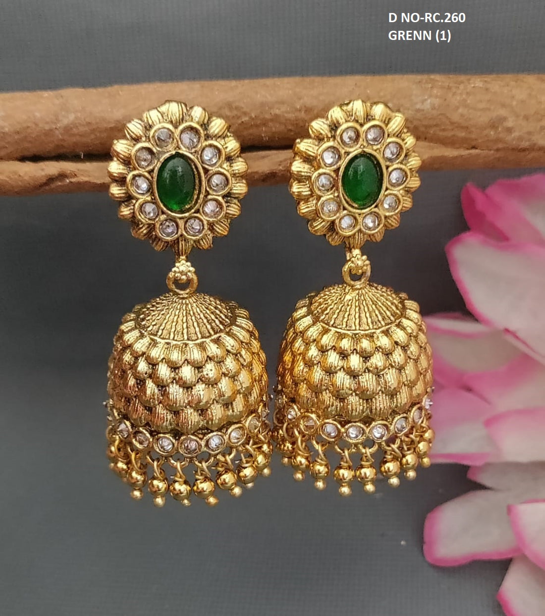 Golden Polki Zhumki Earing SKU-RC.260 D3