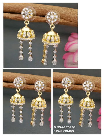 Cz Ad two Tone Jhumki Earring SKU -AE 206 SG/C-1