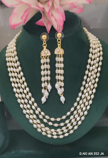 5 LINE Golden Pearl Mala Necklace Set Sku AN 352 DJ
