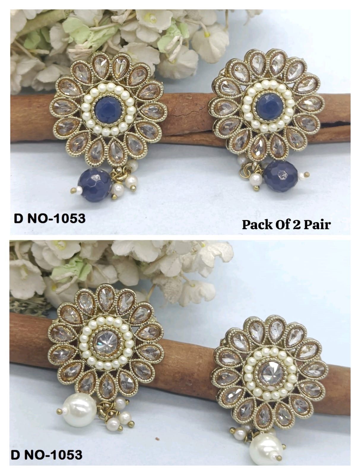 Beautiful Polki Tops Earrings Sku-1053 E3 rchiecreation