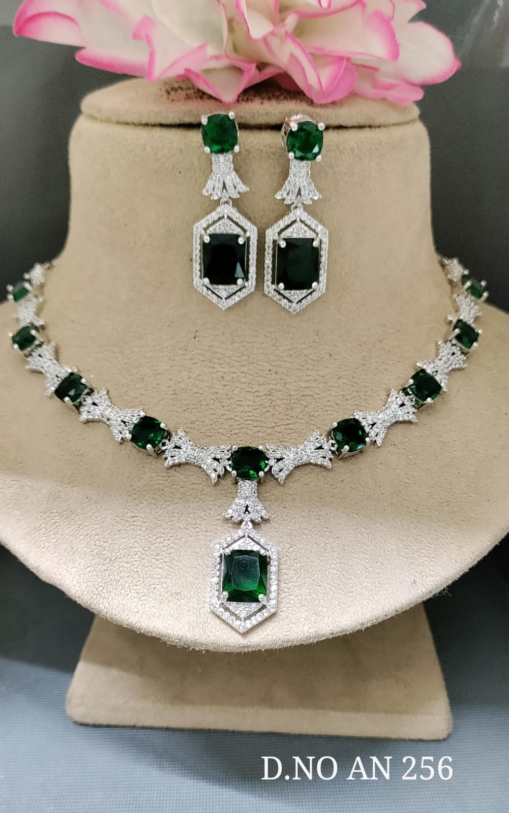 Cz Ad Rodium Necklace sku AN 256 SR C-3