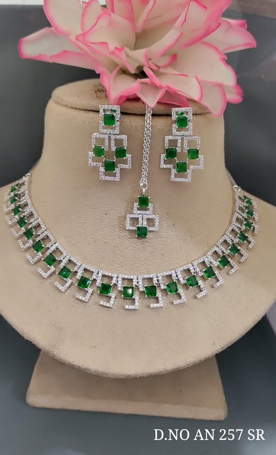 Cz Ad Rodium Necklace Sku AN 257 SR C-3