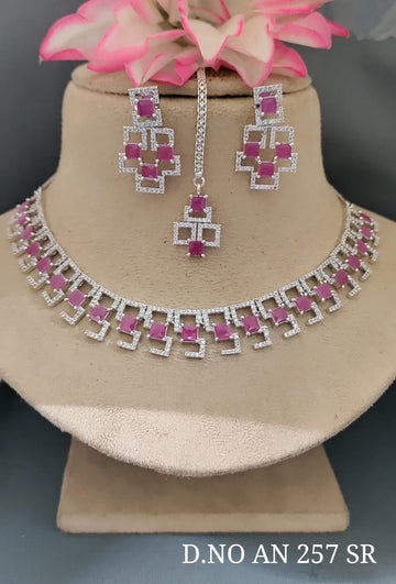 Cz Ad Rodium Necklace Sku AN 257 SR C-3