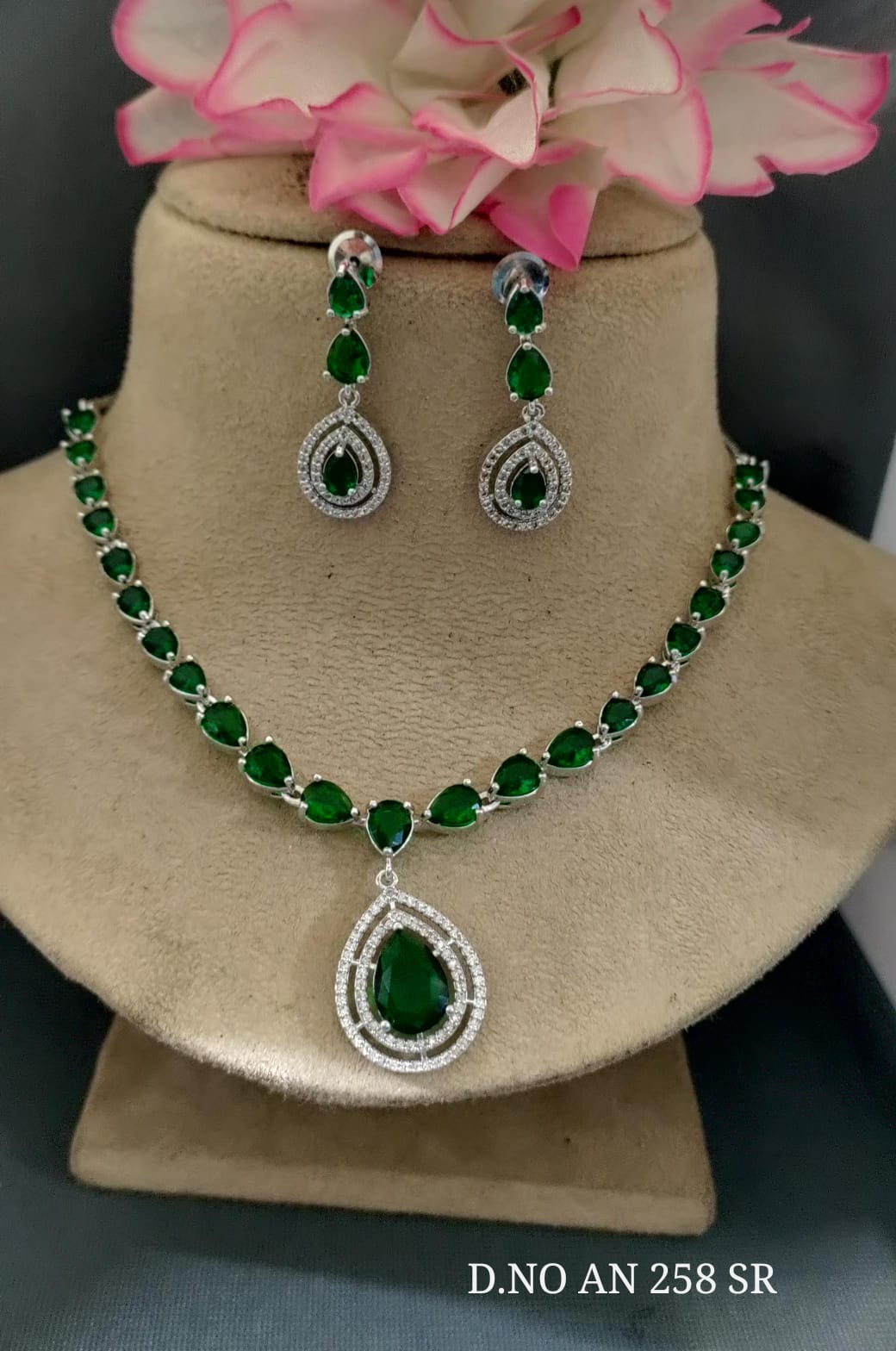 Cz Ad Rodium Necklace Sku AN 258 SR C-3