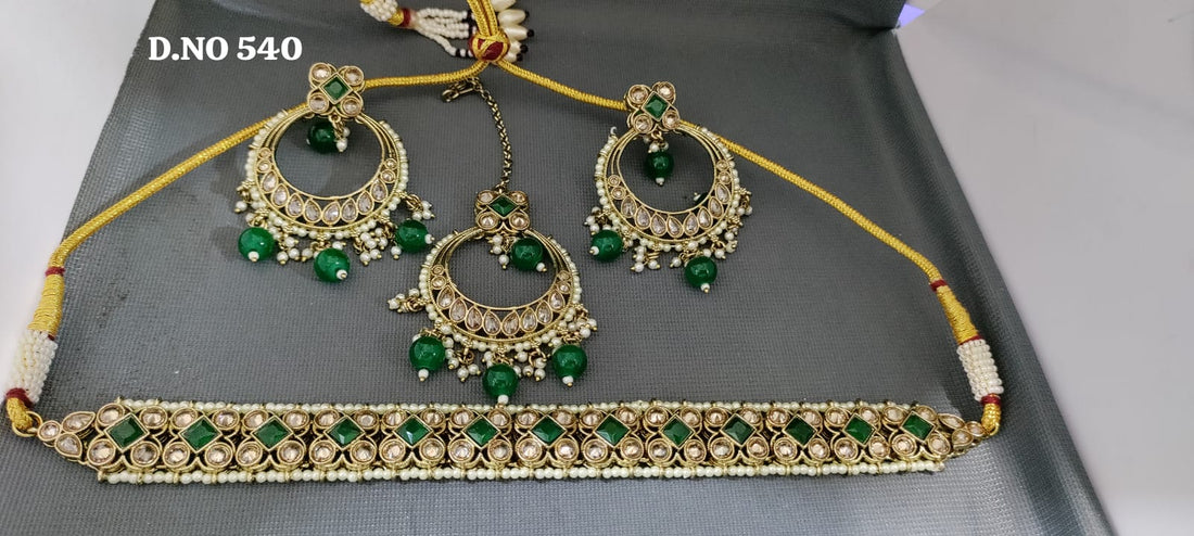 Mehandi Polki Necklace Set Sku 540 B-6