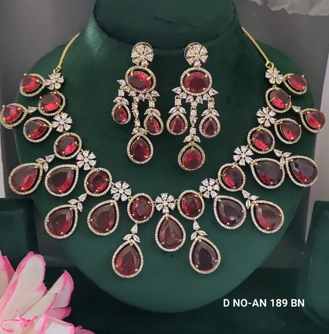 Cz Ad Mehandi Necklace Set Sku AN 189 BN/C-8