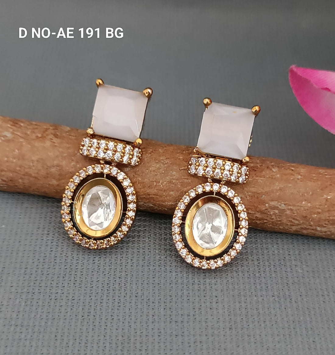Mehandi CZ Mossinaite kundan Earring SKU-AE 191 BG/C-9