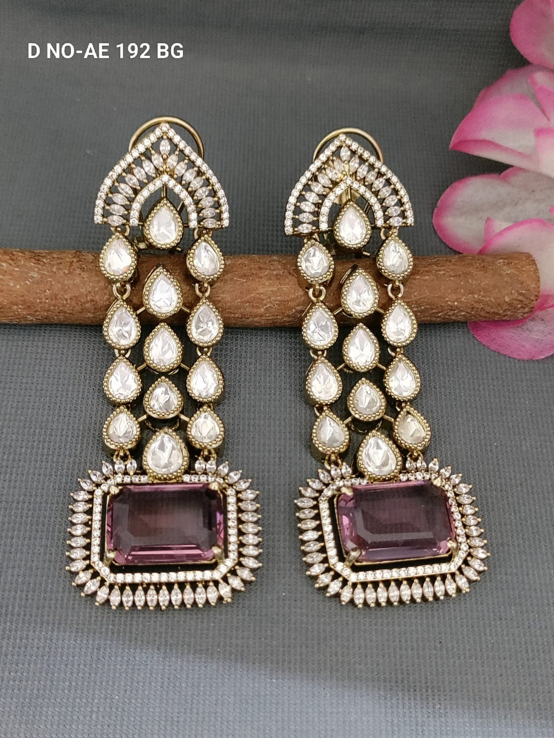 Mehandi CZ Mossinaite kundan Earring SKU-AE 192 BG/C-9