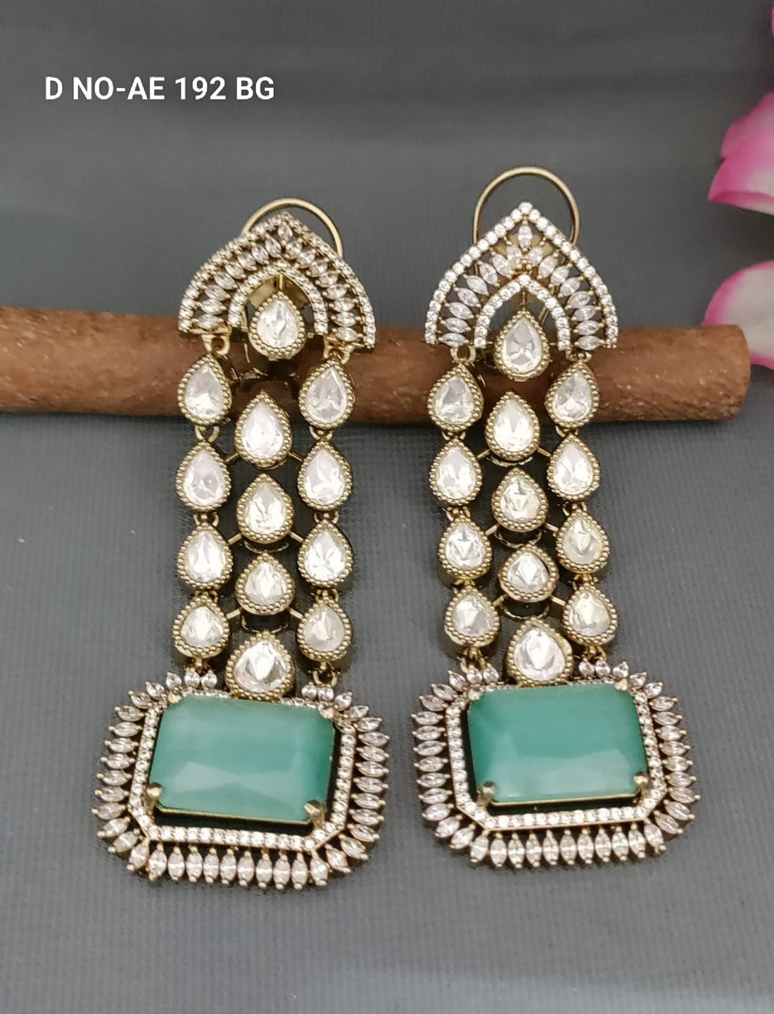 Mehandi CZ Mossinaite kundan Earring SKU-AE 192 BG/C-9