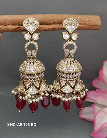 Mehandi CZ Mossinaite kundan Earring SKU-AE 193 BG/C-9