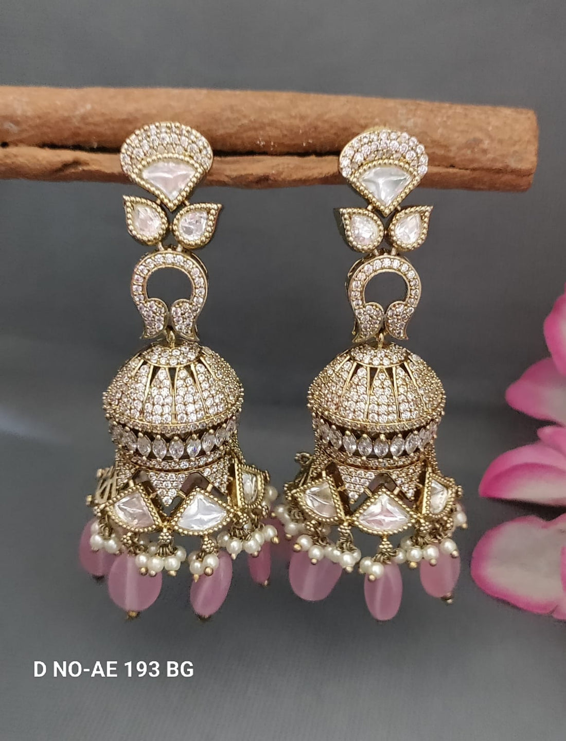 Mehandi CZ Mossinaite kundan Earring SKU-AE 193 BG/C-9