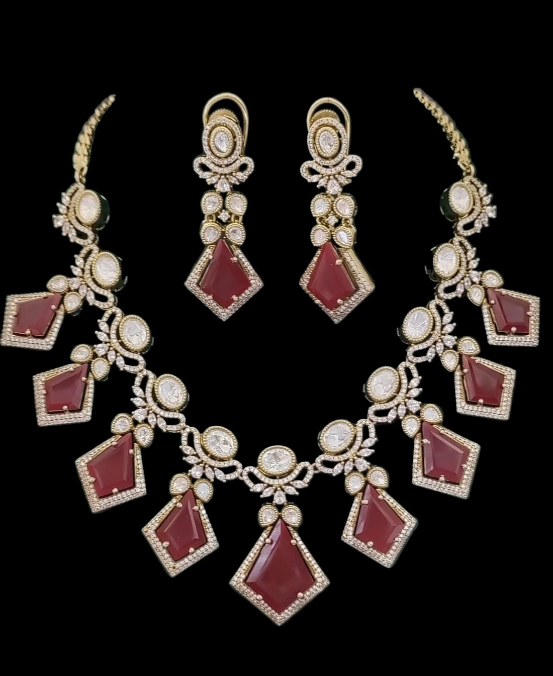 Mehandi CZ Mossinaite kundan Necklace  sku AN 293 BG/D-4