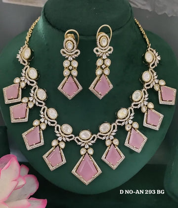 Mehandi CZ Mossinaite kundan Necklace  sku AN 293 BG/D-4