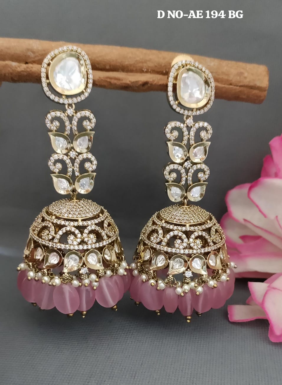 Mehandi CZ Mossinaite kundan Zhumki Earring SKU-AE 194 BG/C-9