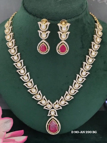 Mehandi CZ Mossinaite kundan Necklace  sku AN 290 BG/D-4
