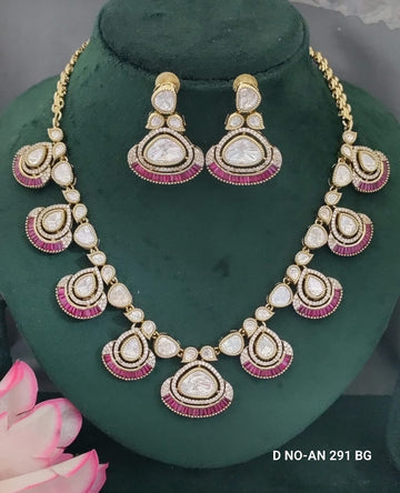 Mehandi CZ Mossinaite kundan Necklace  sku AN 291 BG/D-4