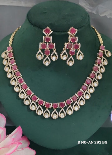 Mehandi CZ Mossinaite kundan Necklace  sku AN 292 BG/D-4