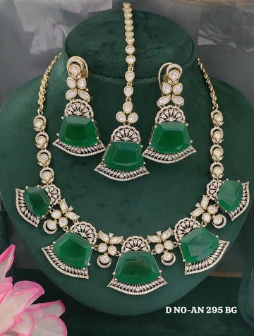 Mehandi CZ Mossinaite kundan Necklace  sku AN 295 BG/D-4