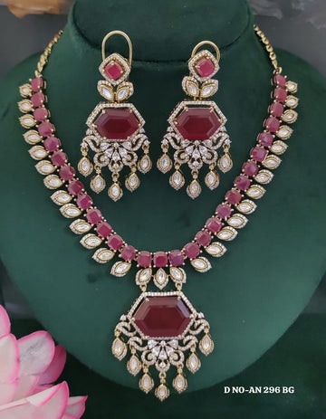 Mehandi CZ Mossinaite kundan Necklace  sku AN 296 BG/D-4