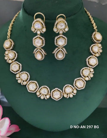 Mehandi CZ Mossinaite kundan Necklace  sku AN 297 BG/D-4