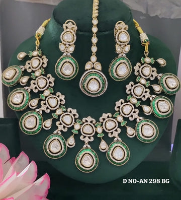 Mehandi CZ Mossinaite kundan Necklace  sku AN 298 BG/D-4