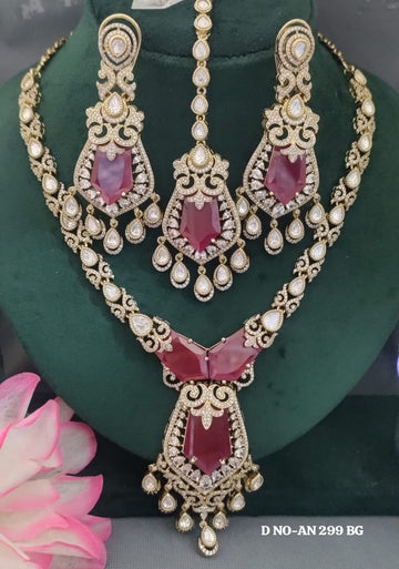 Mehandi CZ Mossinaite kundan Necklace  sku AN 299 BG/D-4