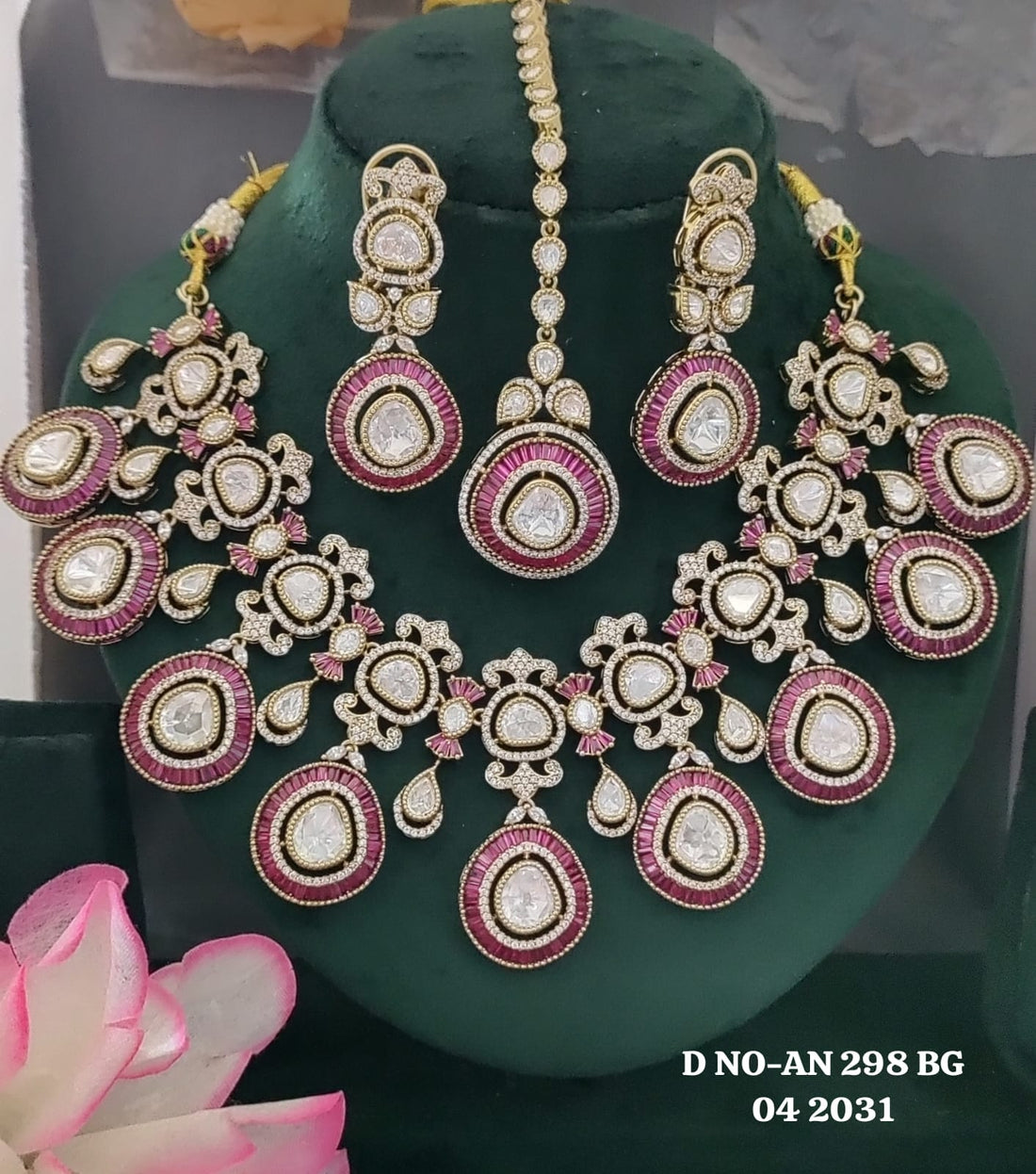 Mehandi CZ Mossinaite kundan Necklace  sku AN 298 BG/D-4