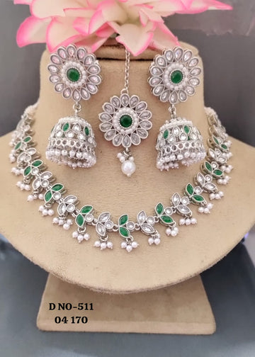 Rodium Polki Necklace set SKU 511