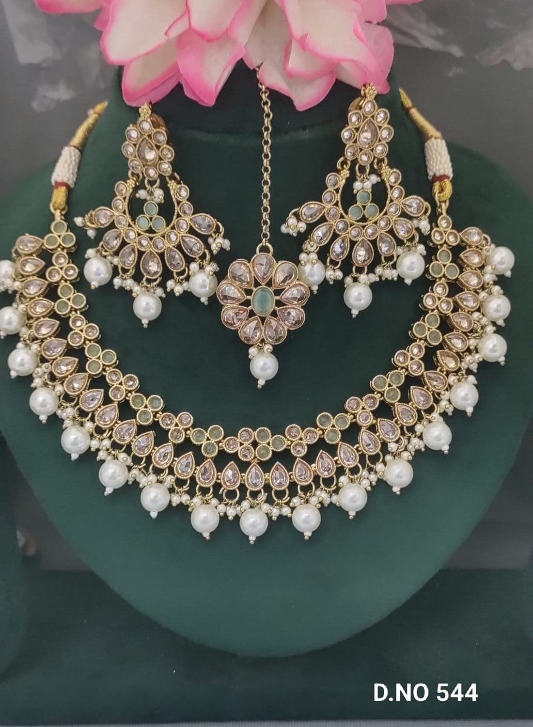 Mehandi Polki Necklace Set SKU 544 B-2