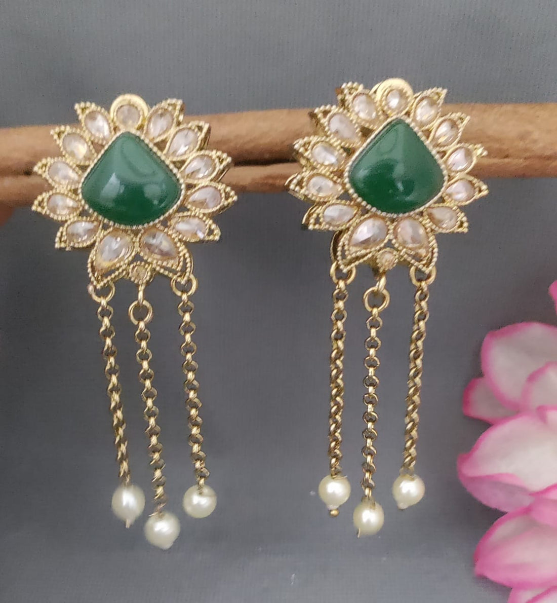 Mehandi Polki Kashmiri  Earrings Sku 2262 D3
