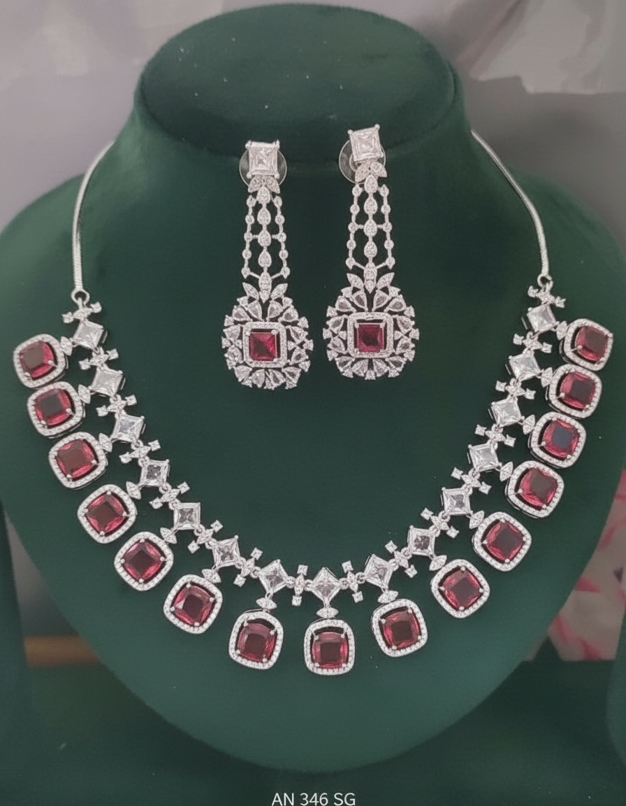 CZ AD Rodium Necklace SKU AN 346 SG/C-7