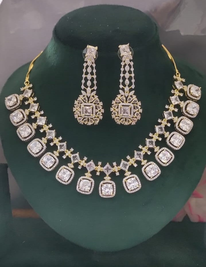 CZ AD Golden Necklace SKU AN 347 SG/C-3