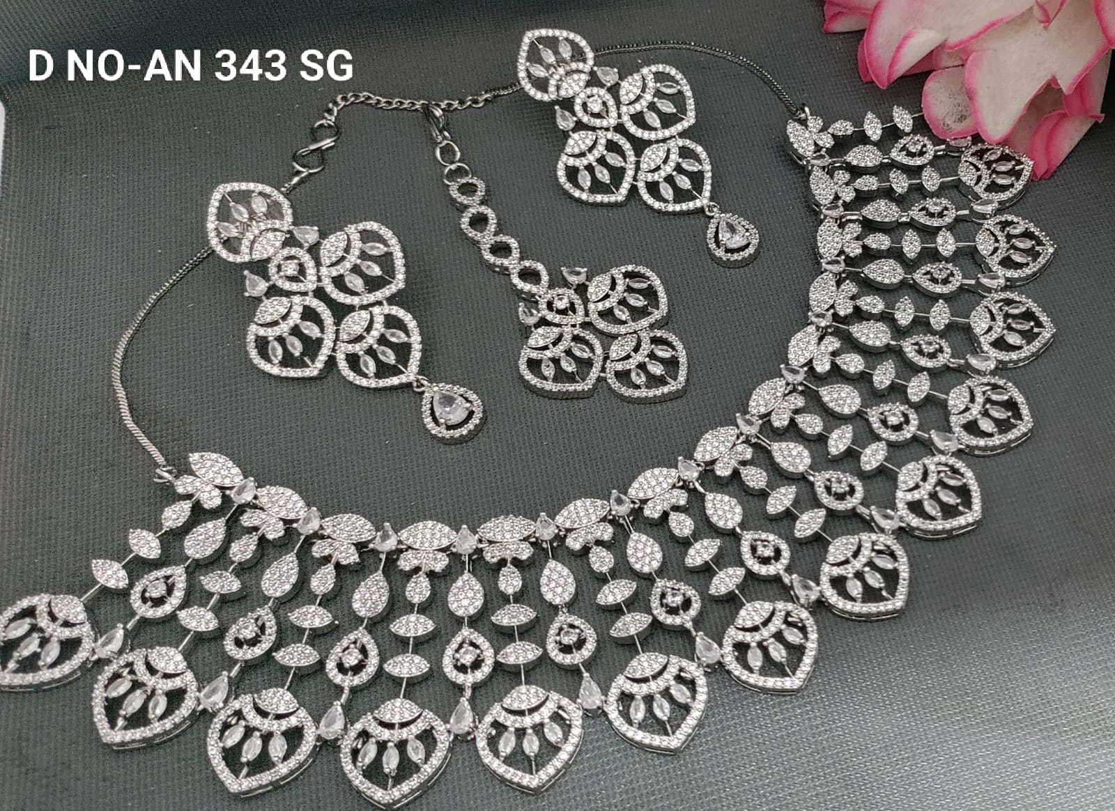 CZ AD Rodium Necklace SKU AN 343 SG/C-6