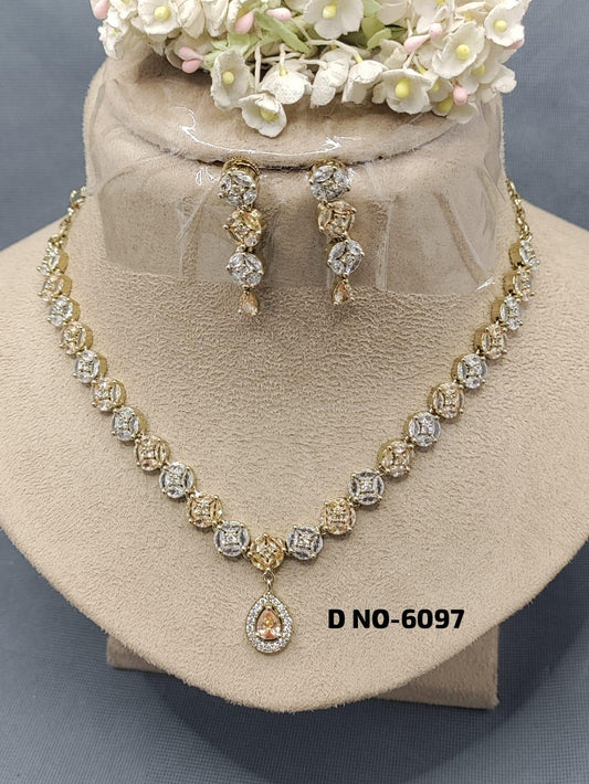 American Diamond Antique Golden Necklace Sku 6097 C3 - rchiecreation