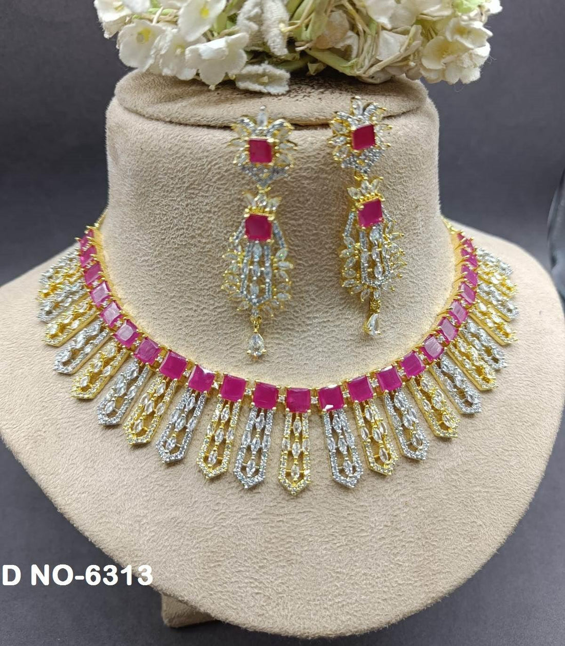 American Diamond Golden Necklace Sku- 6313 D5 - rchiecreation