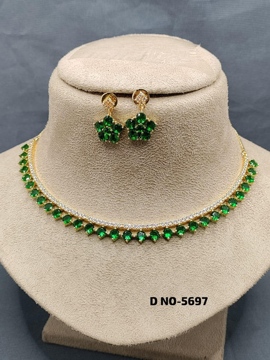 American Diamond Necklace Golden Sku 5697_C3 - rchiecreation