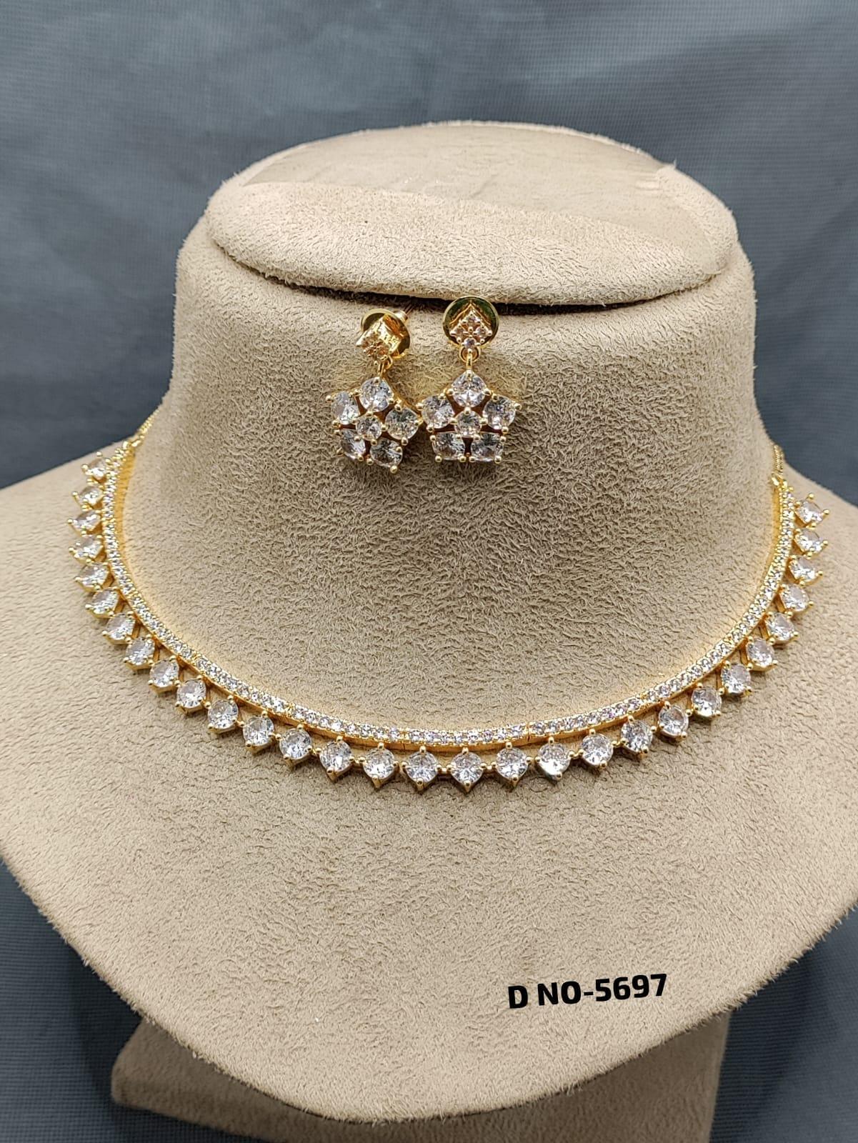 American Diamond Necklace Golden Sku 5697_C3 - rchiecreation